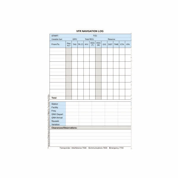 VFR Navigation Log Pad