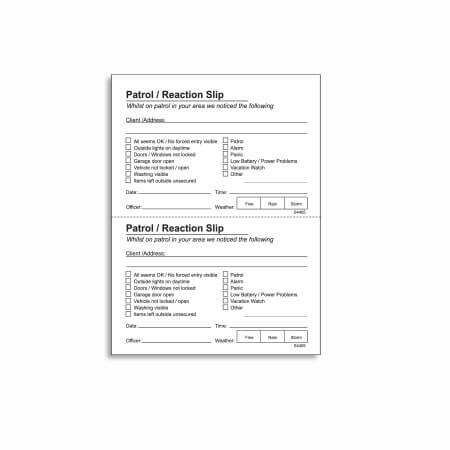 Security Patrol Reaction Slip