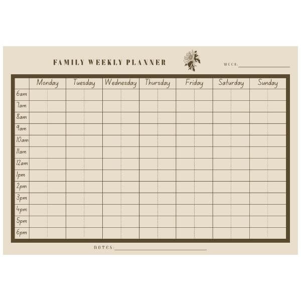 A4 Family Weekly Planner