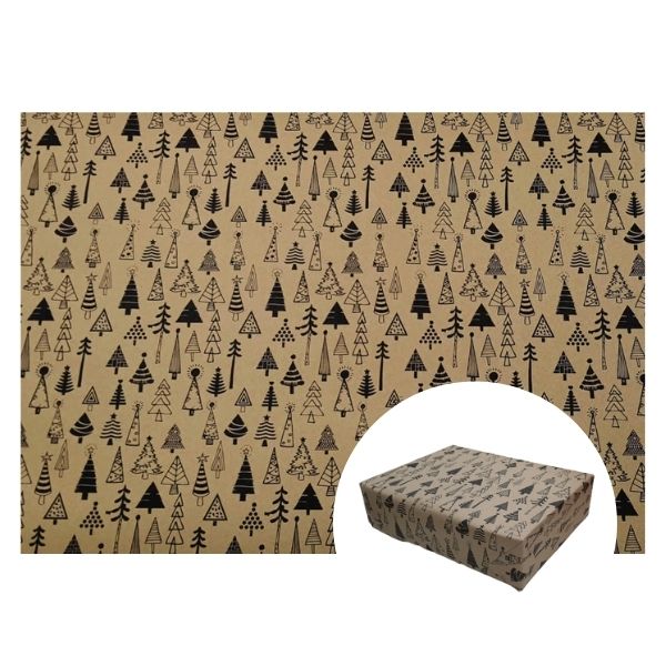 Black Xmas Trees Wrapping Paper