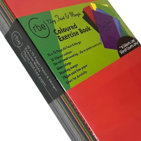 72pg Feint & Margin 8mm Pre Covered Exercise Books - 10 Pack