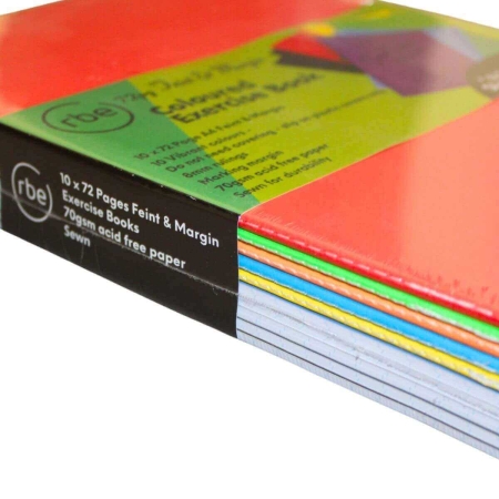 72pg Feint & Margin 8mm Pre Covered Exercise Books - 10 Pack