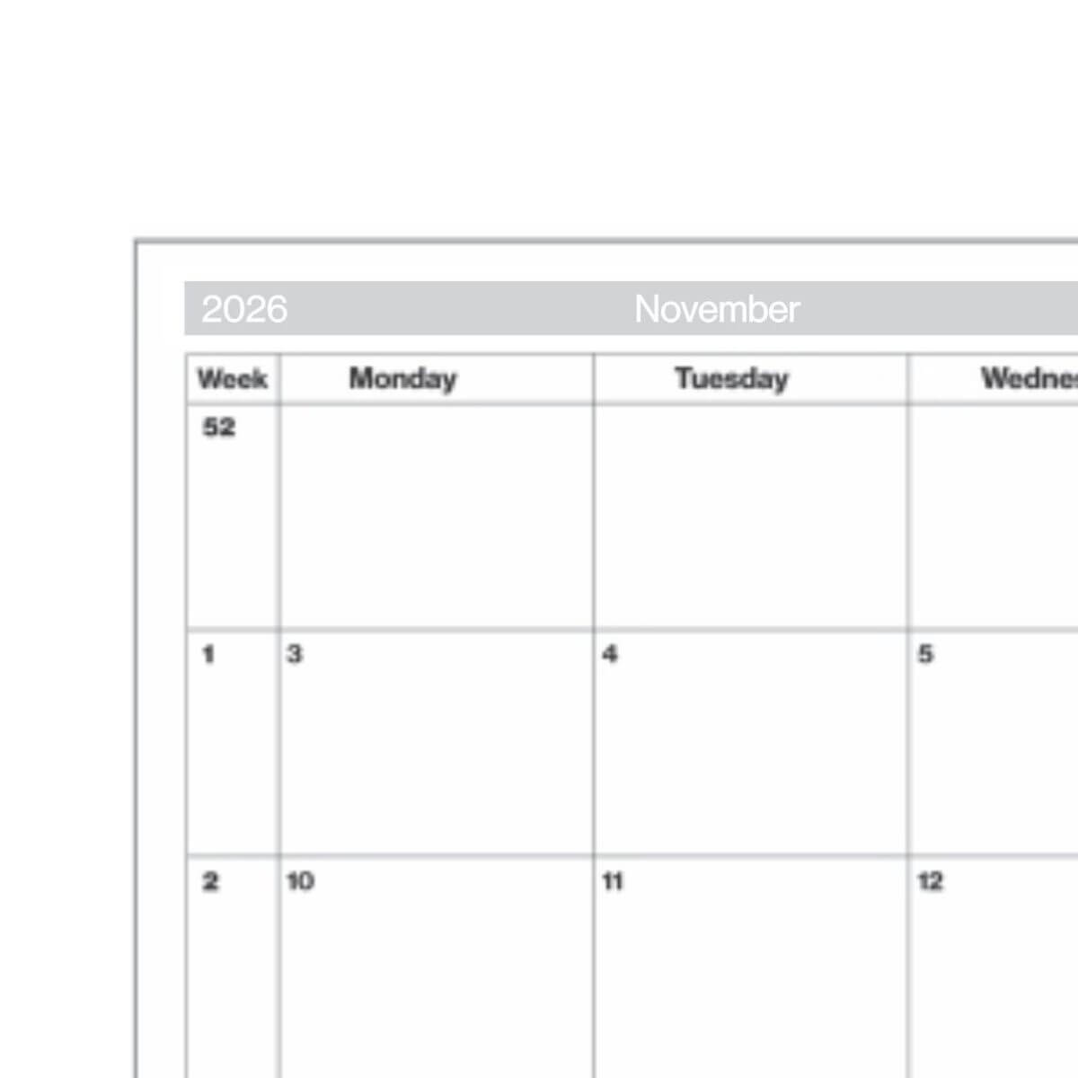 2026 A4 Month to View Planner Closeup