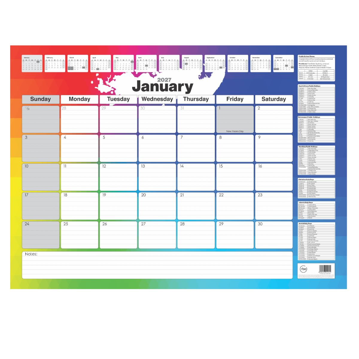 RBE 2027 A2 Desk Calendar Pad