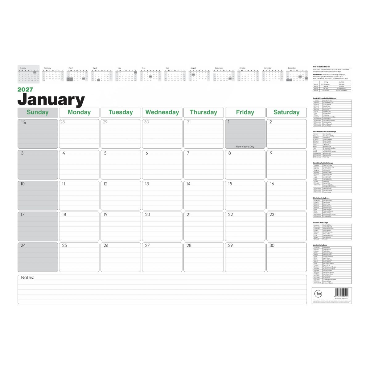 RBE 2027 A2 Corporate Desk Calendar Pad