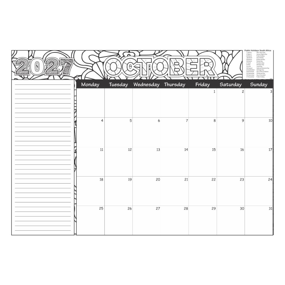 RBE 2027 A3 Doodle Calendar Pad
